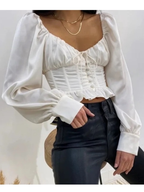 For Love And Lemons Tops - For Love and Lemons Carina blouse off white satin milkmaid corset Victorian S